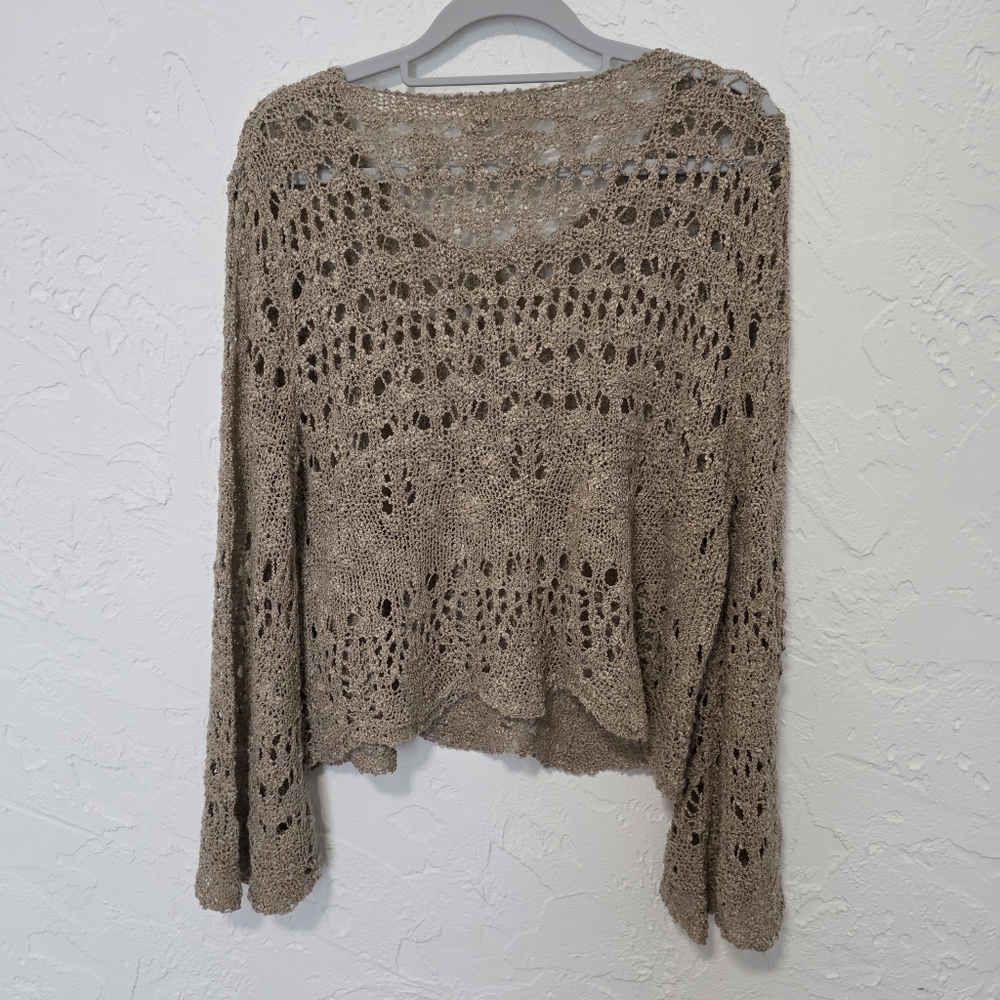 Altar'd State Tan Crochet Knit Pattern Top Size Small Medium - Picture 5 of 8